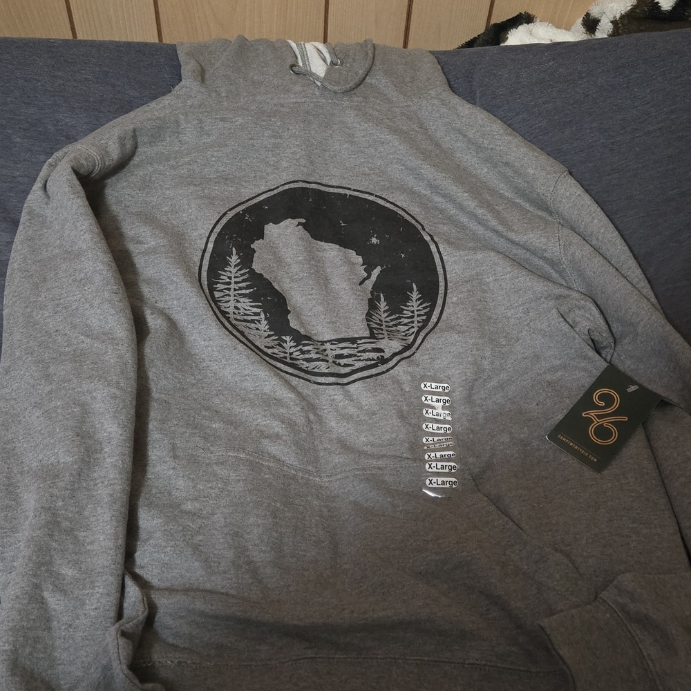 Gray Graphic Hoodie with Forest Design